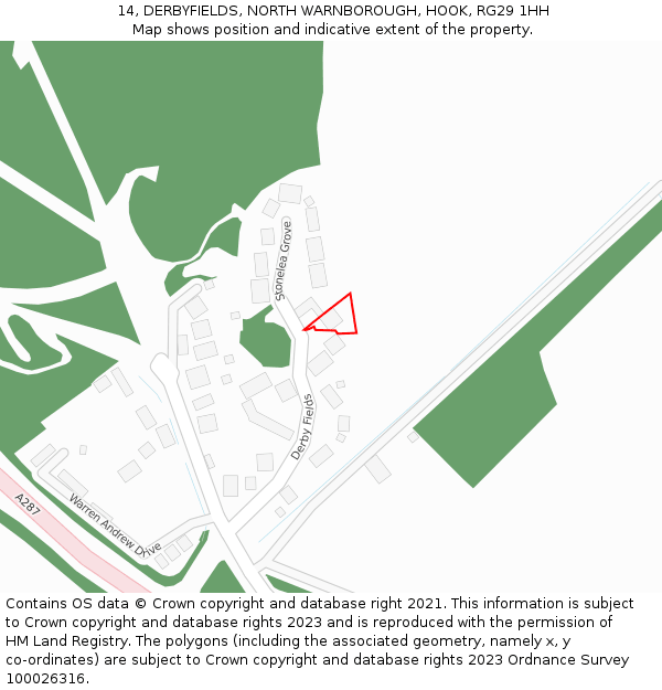 14, DERBYFIELDS, NORTH WARNBOROUGH, HOOK, RG29 1HH: Location map and indicative extent of plot