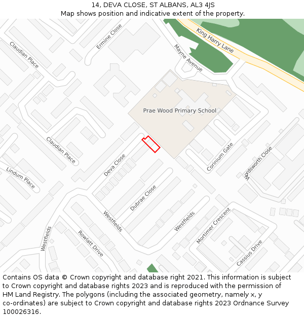 14, DEVA CLOSE, ST ALBANS, AL3 4JS: Location map and indicative extent of plot