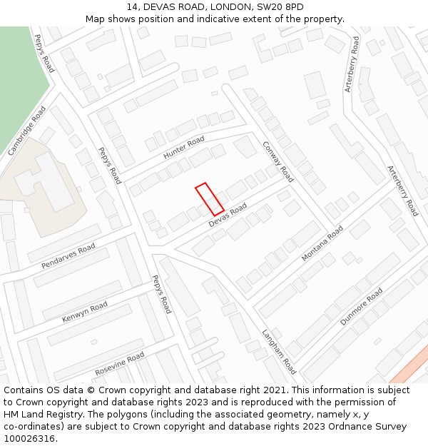 14, DEVAS ROAD, LONDON, SW20 8PD: Location map and indicative extent of plot
