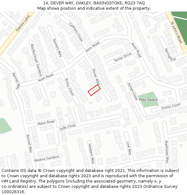 14, DEVER WAY, OAKLEY, BASINGSTOKE, RG23 7AQ: Location map and indicative extent of plot