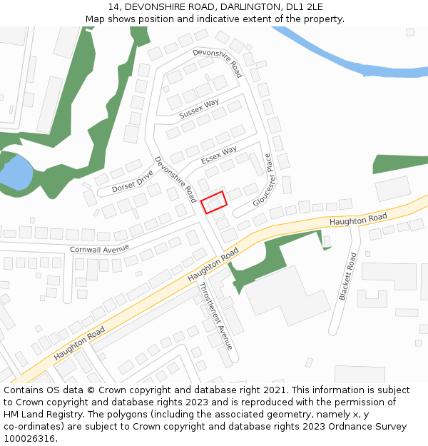 14, DEVONSHIRE ROAD, DARLINGTON, DL1 2LE: Location map and indicative extent of plot