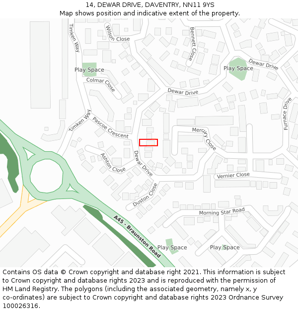 14, DEWAR DRIVE, DAVENTRY, NN11 9YS: Location map and indicative extent of plot