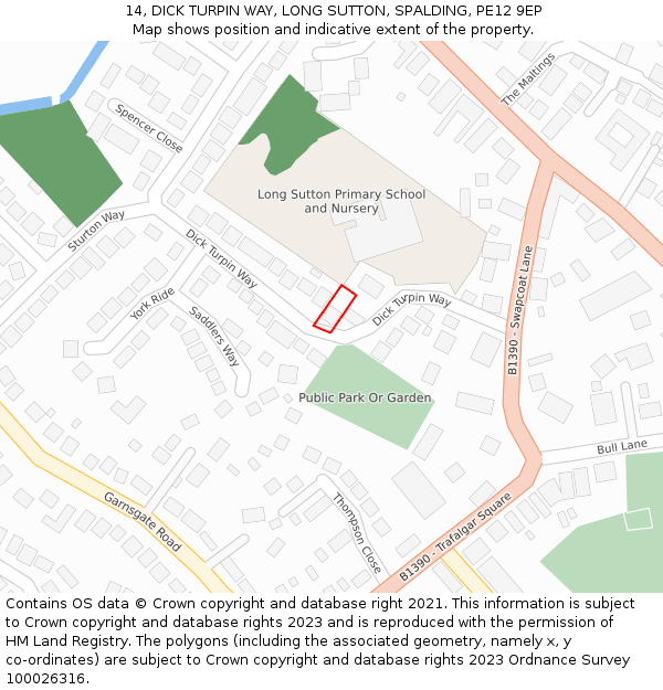 14, DICK TURPIN WAY, LONG SUTTON, SPALDING, PE12 9EP: Location map and indicative extent of plot