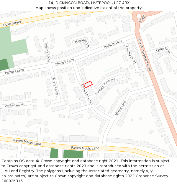 14, DICKINSON ROAD, LIVERPOOL, L37 4BX: Location map and indicative extent of plot