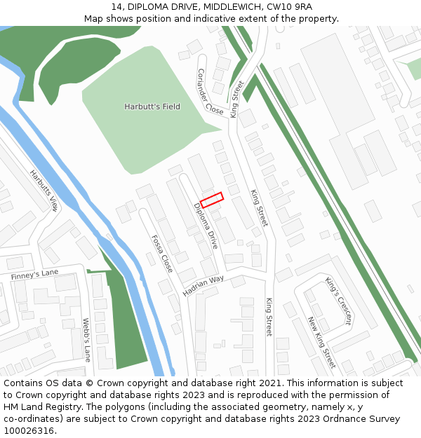 14, DIPLOMA DRIVE, MIDDLEWICH, CW10 9RA: Location map and indicative extent of plot