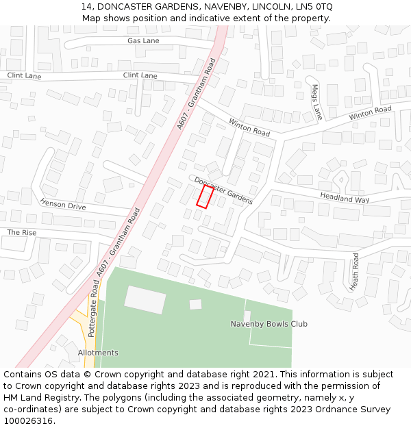 14, DONCASTER GARDENS, NAVENBY, LINCOLN, LN5 0TQ: Location map and indicative extent of plot