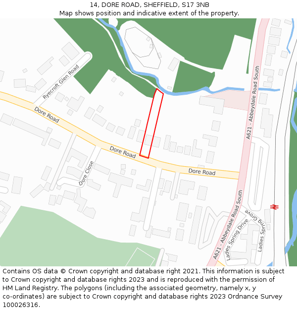 14, DORE ROAD, SHEFFIELD, S17 3NB: Location map and indicative extent of plot