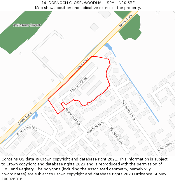 14, DORNOCH CLOSE, WOODHALL SPA, LN10 6BE: Location map and indicative extent of plot