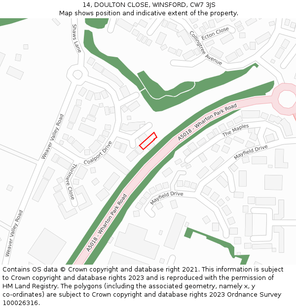 14, DOULTON CLOSE, WINSFORD, CW7 3JS: Location map and indicative extent of plot