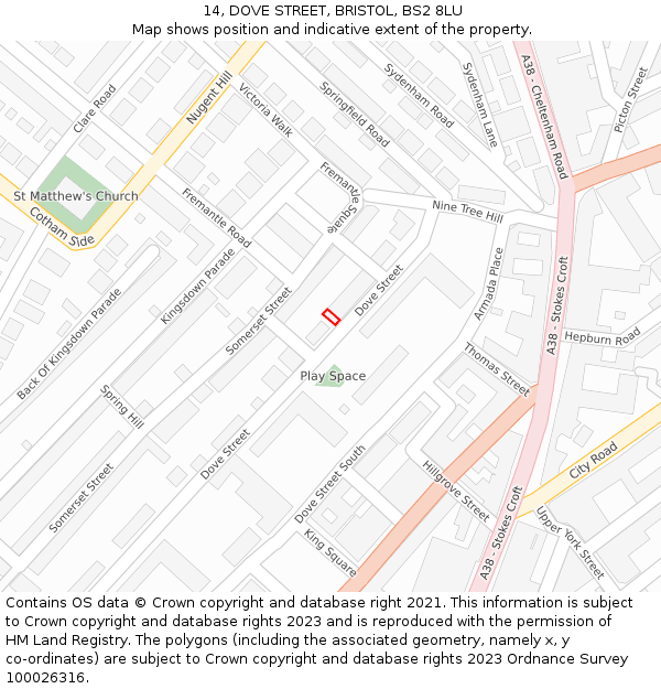 14, DOVE STREET, BRISTOL, BS2 8LU: Location map and indicative extent of plot