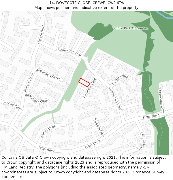 14, DOVECOTE CLOSE, CREWE, CW2 6TW: Location map and indicative extent of plot