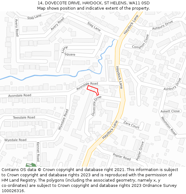 14, DOVECOTE DRIVE, HAYDOCK, ST HELENS, WA11 0SD: Location map and indicative extent of plot