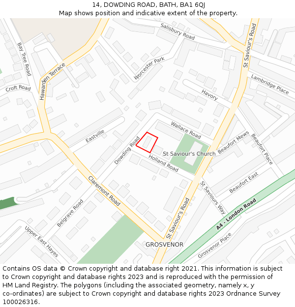 14, DOWDING ROAD, BATH, BA1 6QJ: Location map and indicative extent of plot