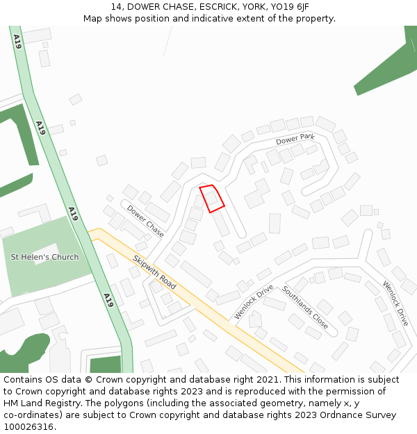 14, DOWER CHASE, ESCRICK, YORK, YO19 6JF: Location map and indicative extent of plot