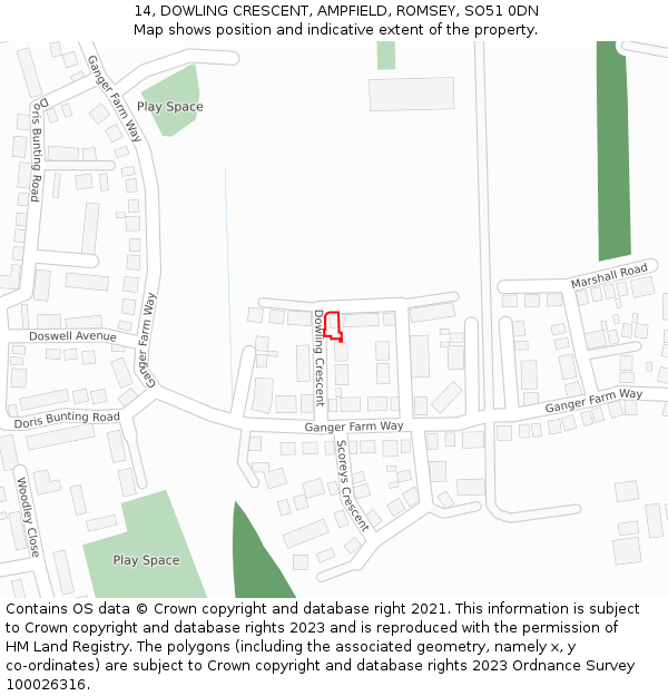 14, DOWLING CRESCENT, AMPFIELD, ROMSEY, SO51 0DN: Location map and indicative extent of plot