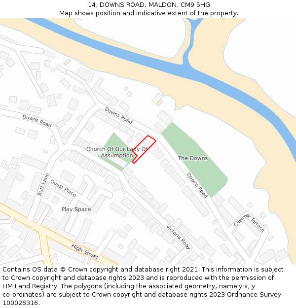 14, DOWNS ROAD, MALDON, CM9 5HG: Location map and indicative extent of plot