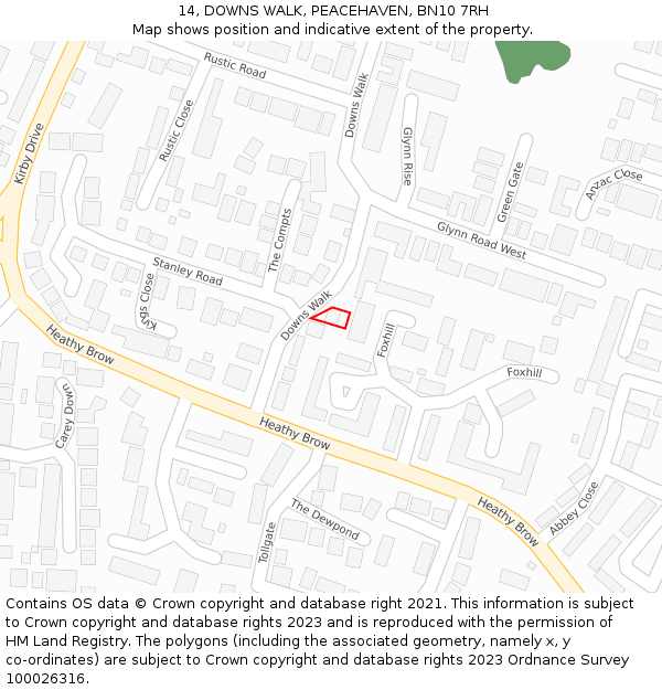 14, DOWNS WALK, PEACEHAVEN, BN10 7RH: Location map and indicative extent of plot