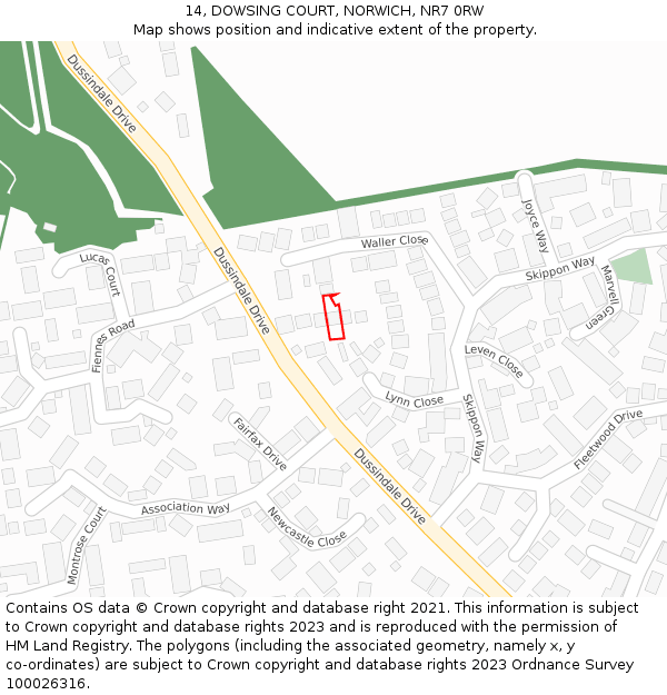 14, DOWSING COURT, NORWICH, NR7 0RW: Location map and indicative extent of plot