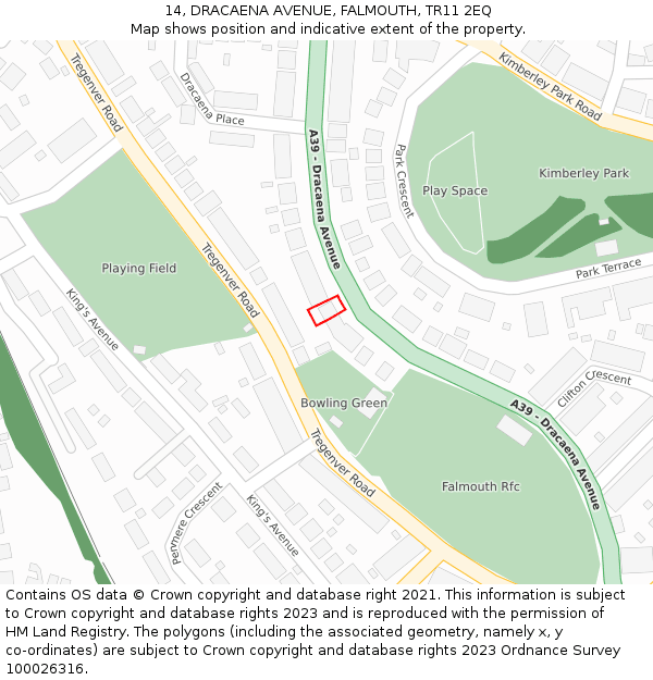 14, DRACAENA AVENUE, FALMOUTH, TR11 2EQ: Location map and indicative extent of plot