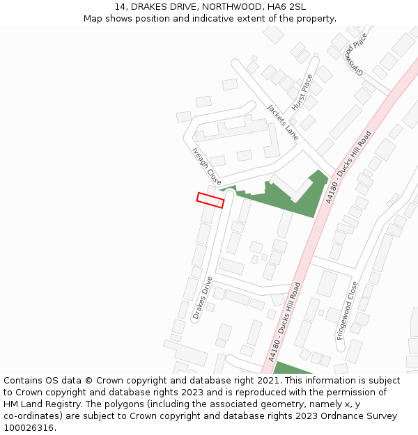 14, DRAKES DRIVE, NORTHWOOD, HA6 2SL: Location map and indicative extent of plot