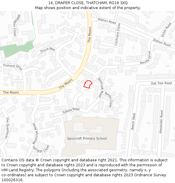 14, DRAPER CLOSE, THATCHAM, RG19 3XQ: Location map and indicative extent of plot