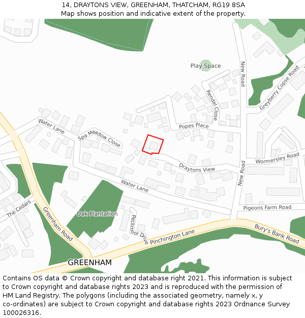 14, DRAYTONS VIEW, GREENHAM, THATCHAM, RG19 8SA: Location map and indicative extent of plot