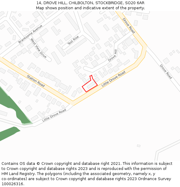 14, DROVE HILL, CHILBOLTON, STOCKBRIDGE, SO20 6AR: Location map and indicative extent of plot