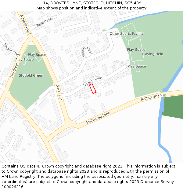 14, DROVERS LANE, STOTFOLD, HITCHIN, SG5 4RY: Location map and indicative extent of plot