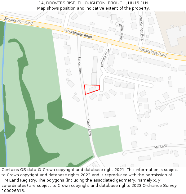 14, DROVERS RISE, ELLOUGHTON, BROUGH, HU15 1LN: Location map and indicative extent of plot