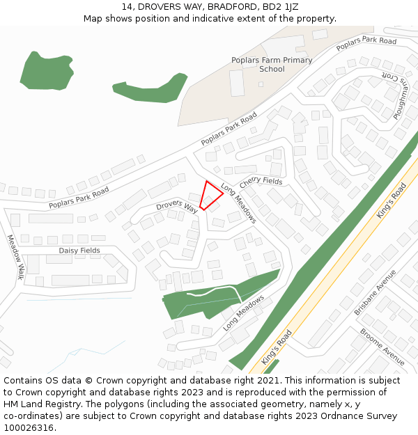 14, DROVERS WAY, BRADFORD, BD2 1JZ: Location map and indicative extent of plot