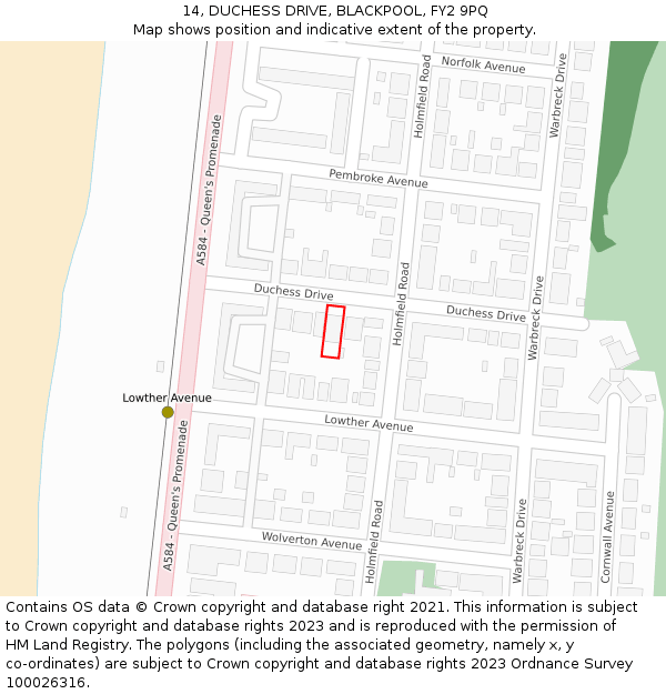 14, DUCHESS DRIVE, BLACKPOOL, FY2 9PQ: Location map and indicative extent of plot