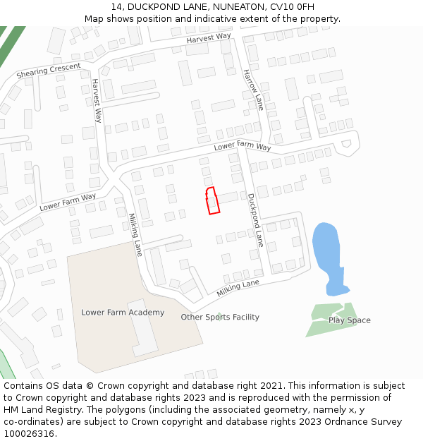 14, DUCKPOND LANE, NUNEATON, CV10 0FH: Location map and indicative extent of plot