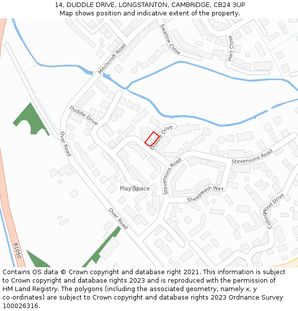 14, DUDDLE DRIVE, LONGSTANTON, CAMBRIDGE, CB24 3UP: Location map and indicative extent of plot