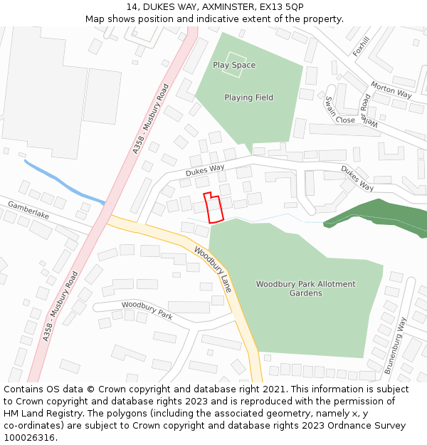 14, DUKES WAY, AXMINSTER, EX13 5QP: Location map and indicative extent of plot