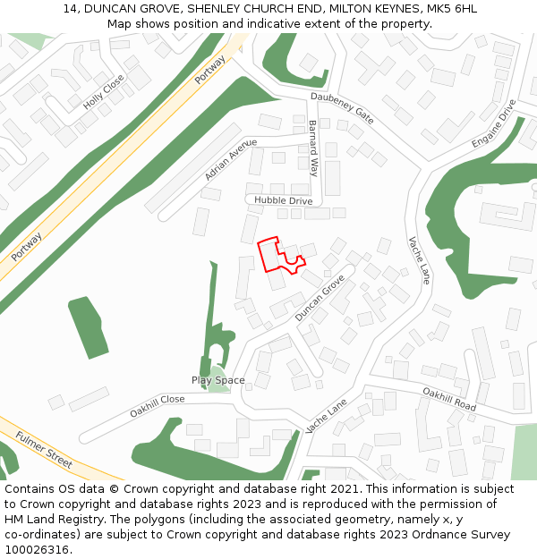 14, DUNCAN GROVE, SHENLEY CHURCH END, MILTON KEYNES, MK5 6HL: Location map and indicative extent of plot