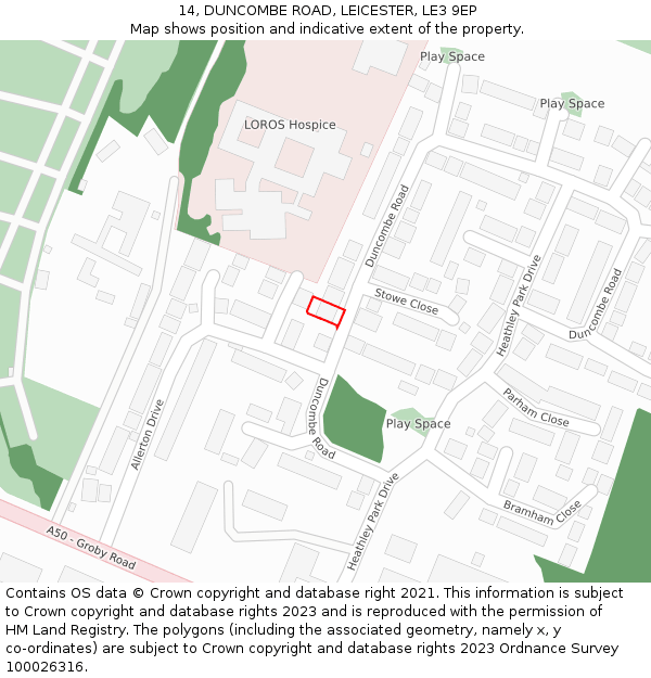 14, DUNCOMBE ROAD, LEICESTER, LE3 9EP: Location map and indicative extent of plot