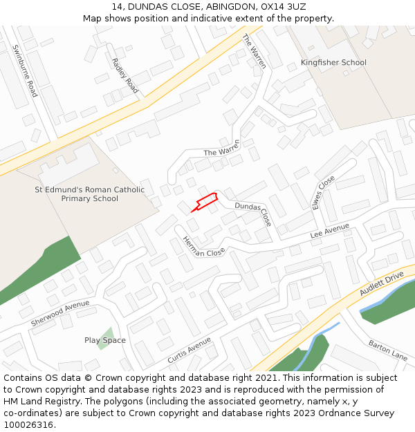 14, DUNDAS CLOSE, ABINGDON, OX14 3UZ: Location map and indicative extent of plot