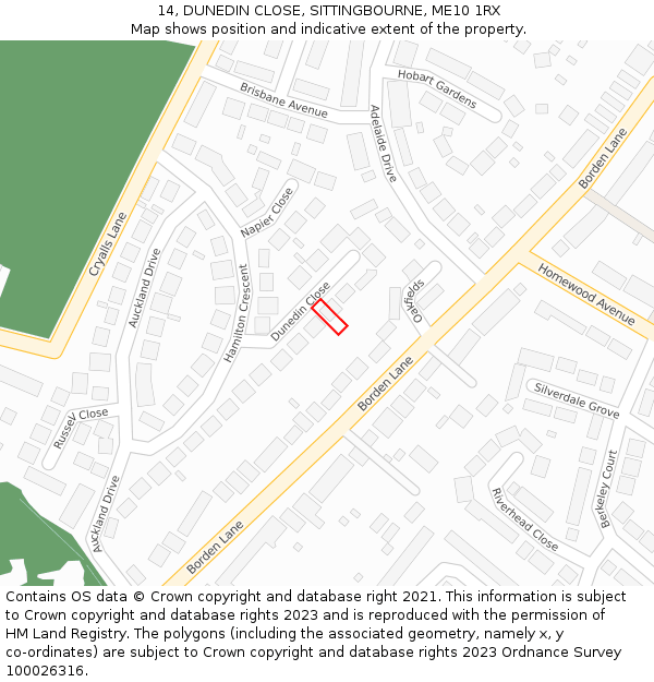 14, DUNEDIN CLOSE, SITTINGBOURNE, ME10 1RX: Location map and indicative extent of plot