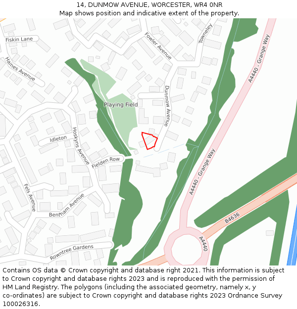 14, DUNMOW AVENUE, WORCESTER, WR4 0NR: Location map and indicative extent of plot