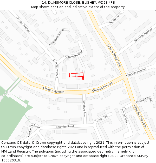 14, DUNSMORE CLOSE, BUSHEY, WD23 4FB: Location map and indicative extent of plot