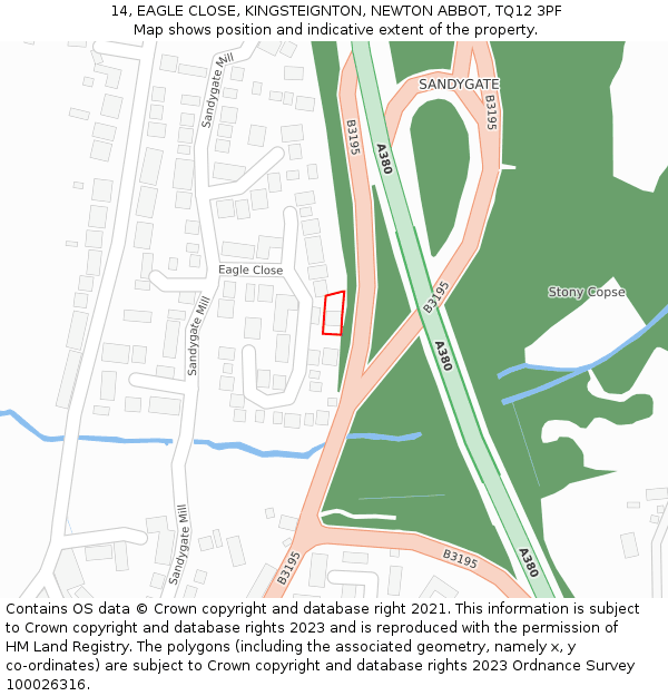 14, EAGLE CLOSE, KINGSTEIGNTON, NEWTON ABBOT, TQ12 3PF: Location map and indicative extent of plot