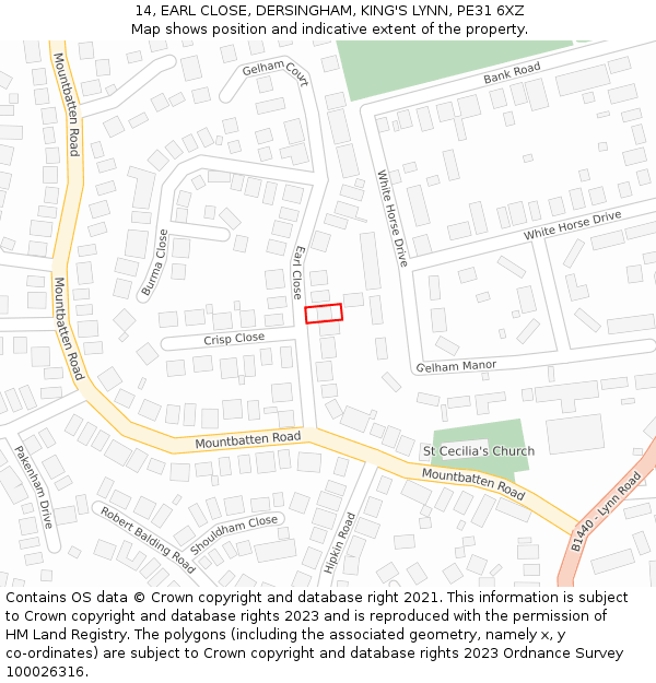 14, EARL CLOSE, DERSINGHAM, KING'S LYNN, PE31 6XZ: Location map and indicative extent of plot