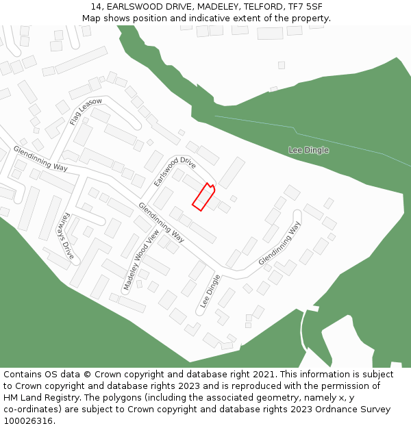 14, EARLSWOOD DRIVE, MADELEY, TELFORD, TF7 5SF: Location map and indicative extent of plot