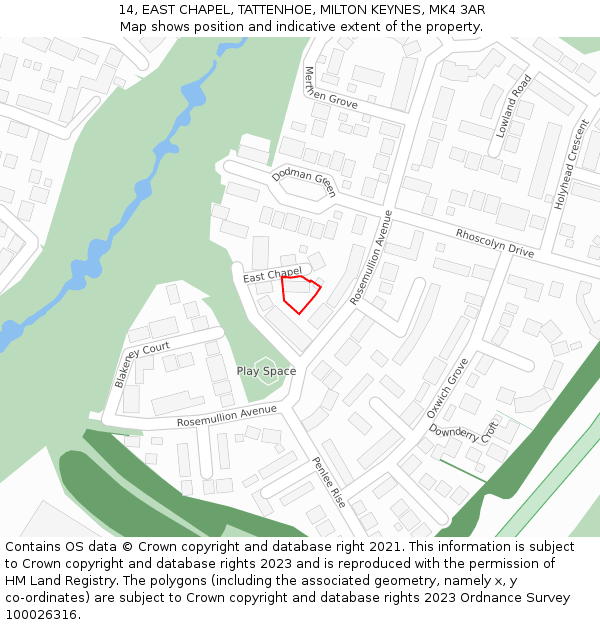 14, EAST CHAPEL, TATTENHOE, MILTON KEYNES, MK4 3AR: Location map and indicative extent of plot