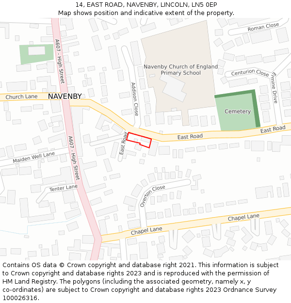 14, EAST ROAD, NAVENBY, LINCOLN, LN5 0EP: Location map and indicative extent of plot