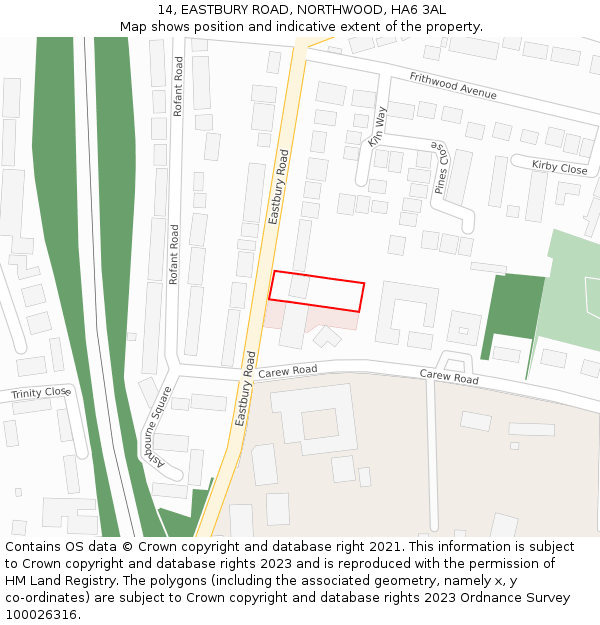 14, EASTBURY ROAD, NORTHWOOD, HA6 3AL: Location map and indicative extent of plot