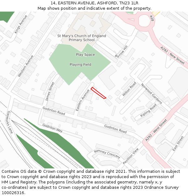 14, EASTERN AVENUE, ASHFORD, TN23 1LR: Location map and indicative extent of plot