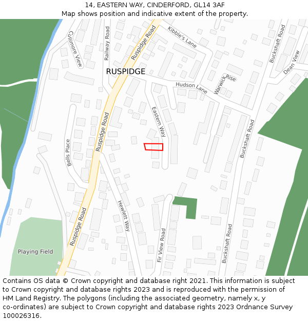 14, EASTERN WAY, CINDERFORD, GL14 3AF: Location map and indicative extent of plot