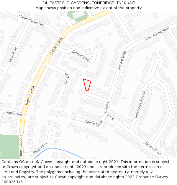 14, EASTFIELD GARDENS, TONBRIDGE, TN10 4NB: Location map and indicative extent of plot
