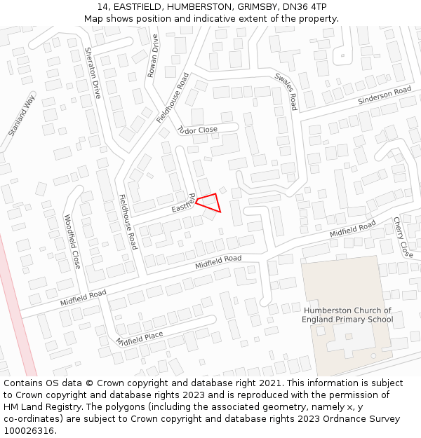 14, EASTFIELD, HUMBERSTON, GRIMSBY, DN36 4TP: Location map and indicative extent of plot